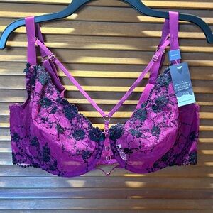 NWT Cacique Fuchsia and Black Lace Bra
